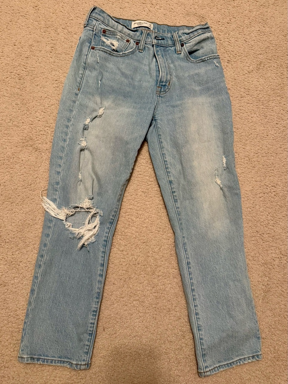 Abercrombie & Fitch Light Wash Distressed Boyfriend Jeans